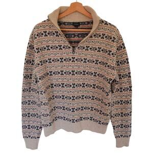 J. Crew Cream Fair Isle Pullover Sweater with Navy and Rust Accents